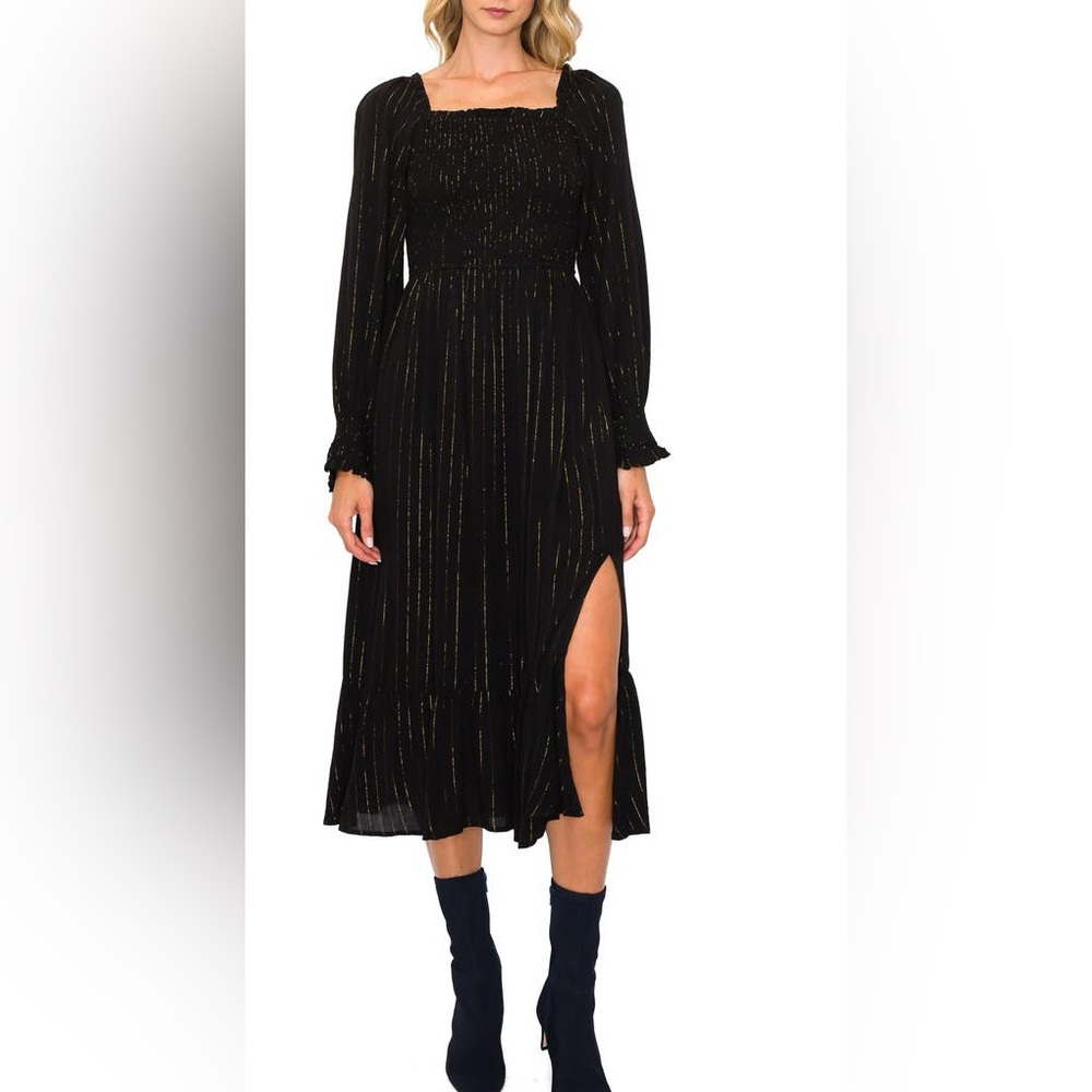 Elegant Black and Gold Women's Midi Dress